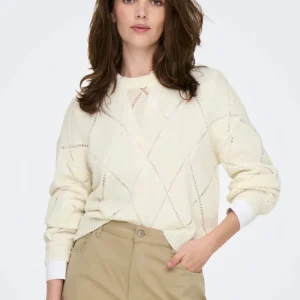 ONLY - Maglia traforata - PANNA