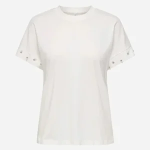 ONLY - T-Shirt Manica Strass - BIANCO