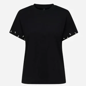 ONLY - T-Shirt Manica Strass - NERO