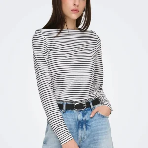 ONLY - T-Shirt scollo barca - BLU/BIANCO