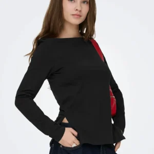 ONLY - T-Shirt scollo barca - NERO