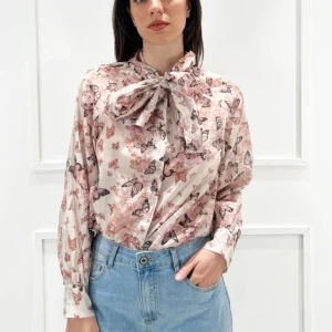 kerso - camicia fantasia fiocco - cipria