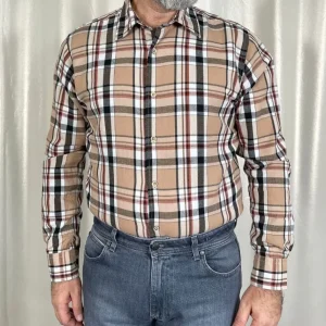 nr7 - camicia collo morbido quadri - camel