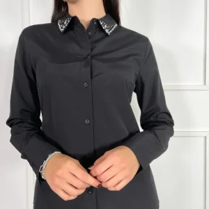 only - camicia collo strass - nero