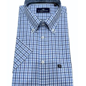 Camicia m/corta quadri - CELESTE