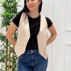 KERSO - Gilet 4 bottoni - BEIGE