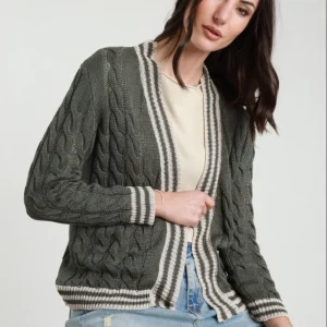 SUSY MIX - Cardigan Trecce - VERDE MILITARE