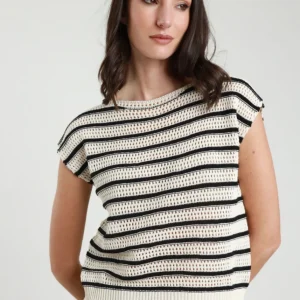 SUSY MIX - Gilet Rigato - NERO