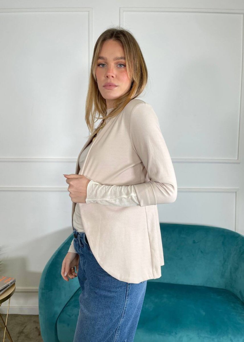 KERSO - Giacca Aperta Collo Coreana - BEIGE - immagine 3