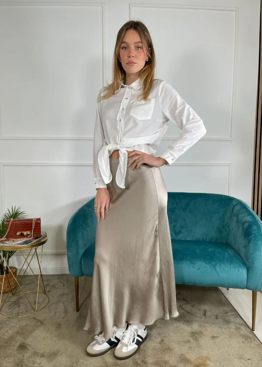 KERSO - Gonna Raso - BEIGE - immagine 3