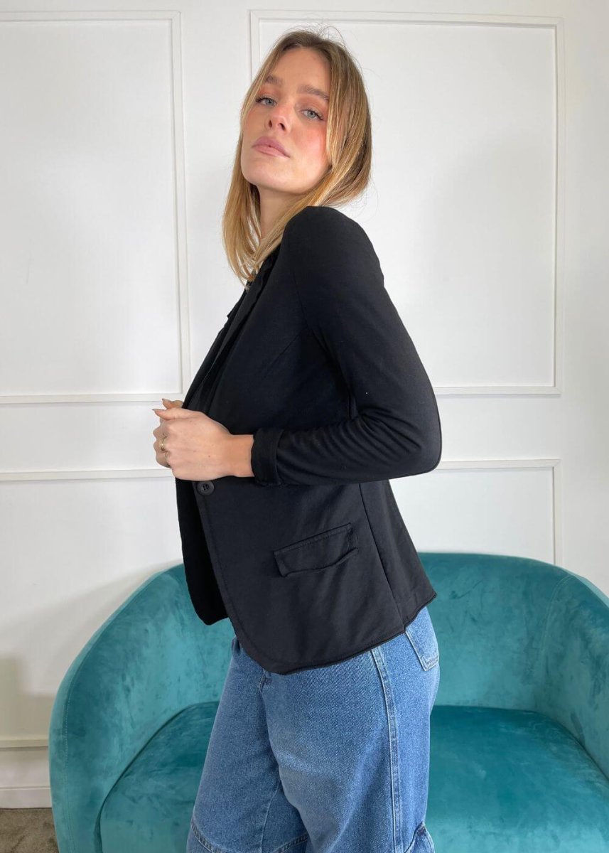 KERSO - Giacca Taglio Vivo 1 Bottone - NERO - immagine 3