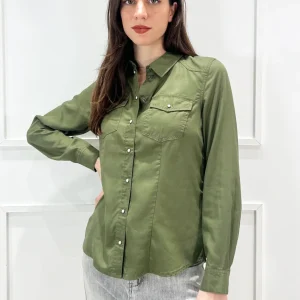 only - camicia cotone taschine - verde militare
