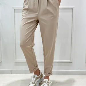 KERSO - Pantalone Elastico/Risvolto - BEIGE