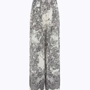 pantalone wide leg con stampa pizzo