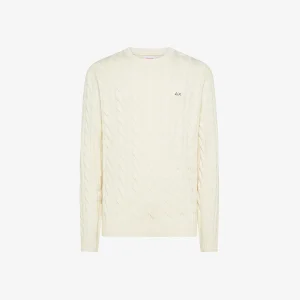 maglione a trecce con logo