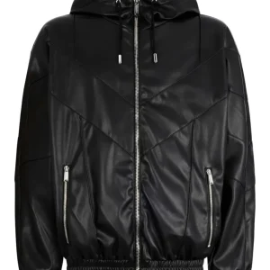 DSQUARED2 - FAUX LEATHER ZIPPED HOODIE