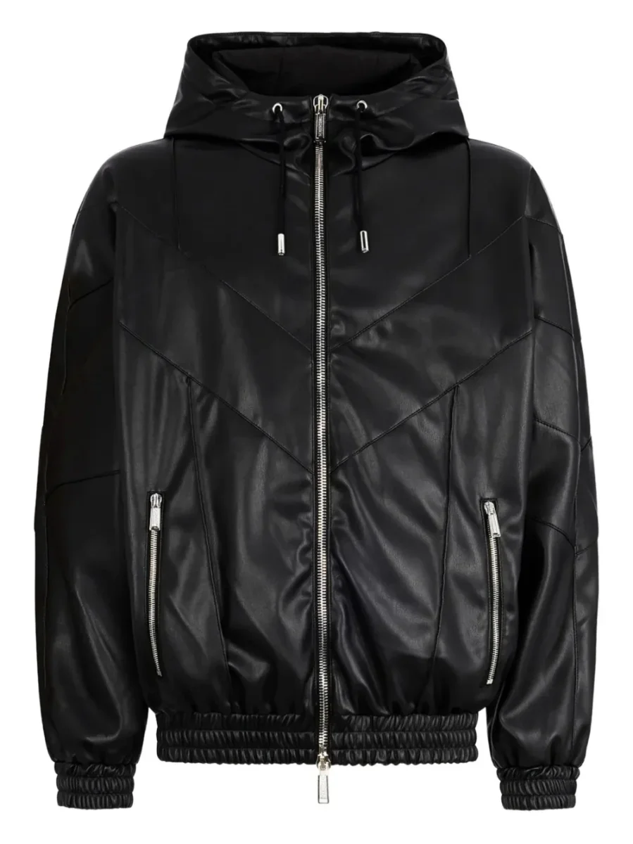 DSQUARED2 - FAUX LEATHER ZIPPED HOODIE