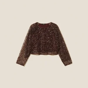 blusa in tulle con pailettes