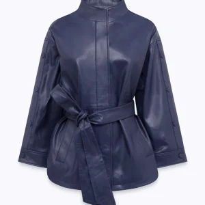 giacca in pelle con cintura