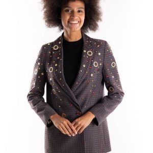 giacca pied de poule con applicazioni