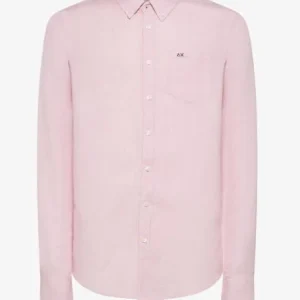 camicia lino con logo ricamato